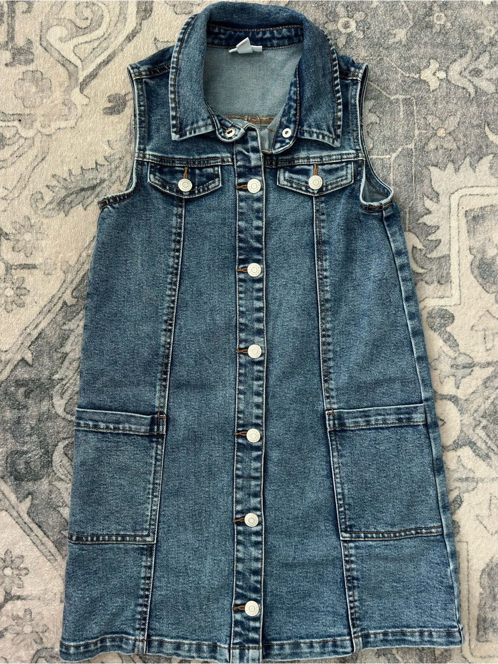 Cat & Jack Girls' Denim Button-Front Sleeveless Dress — Blue Size L 10/12